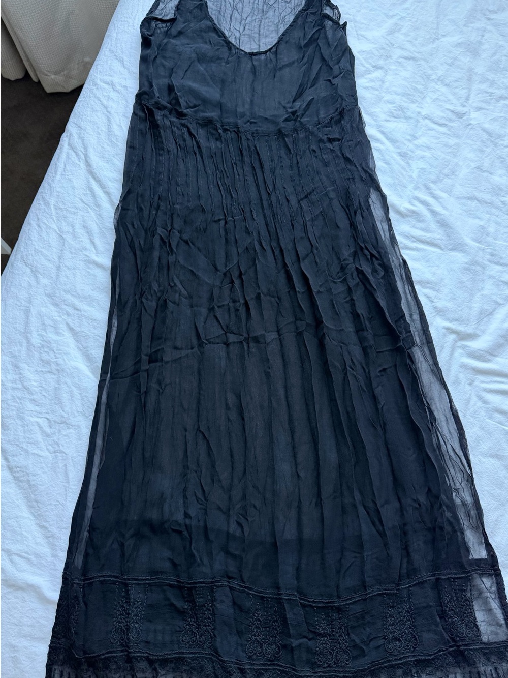 Black Sheer Pleated Maxi Dress - Lightweight Layered Silhouette